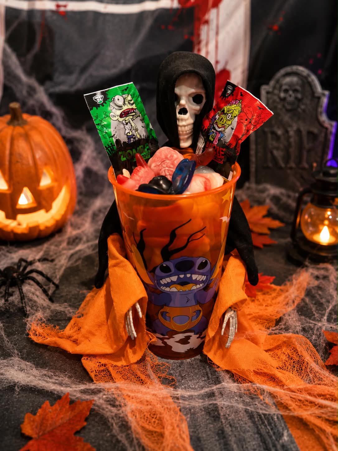 Gobelet Halloween stitch orange 400 gr de bonbons