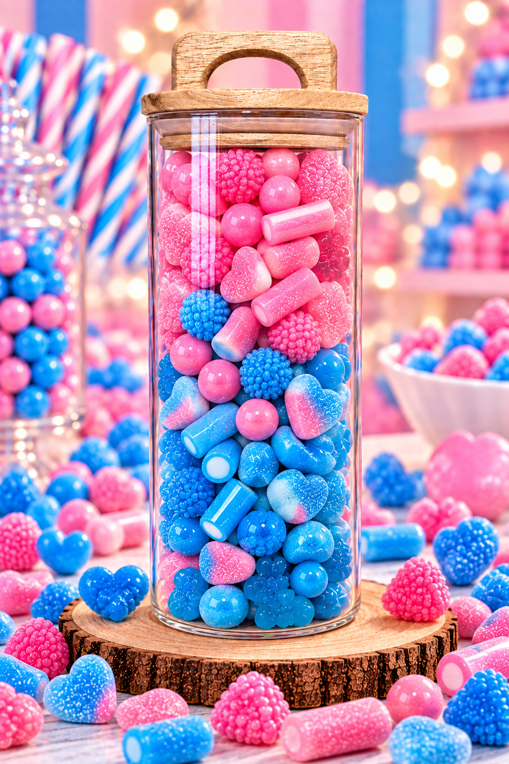 Bocal en verre hermétique bonbons rose & bleu 700 gr si choix d’une autre couleur indiquer le en commentaire