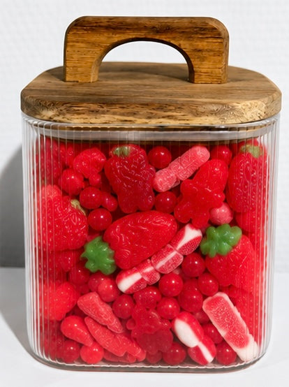 Pot hermétique en verre 400 gr de bonbons rouge