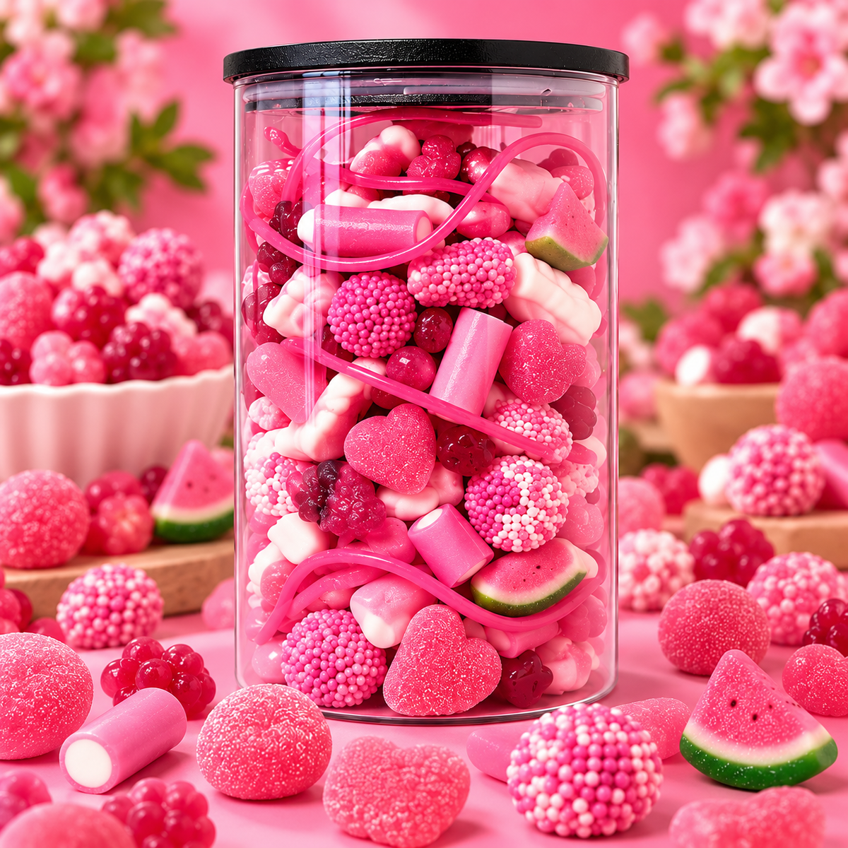 Bocal en verre hermétique bonbons rose 1 kg si choix d’une autre couleur indiquer le en commentaire