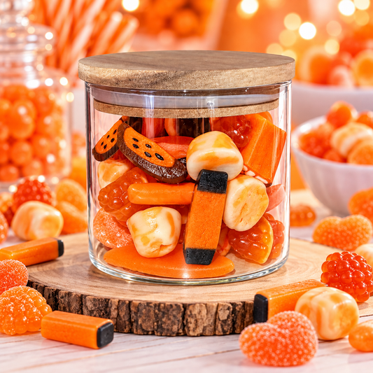 Bocal en verre hermétique bonbons orange 250 gr si choix d’une autre couleur indiquer le en commentaire