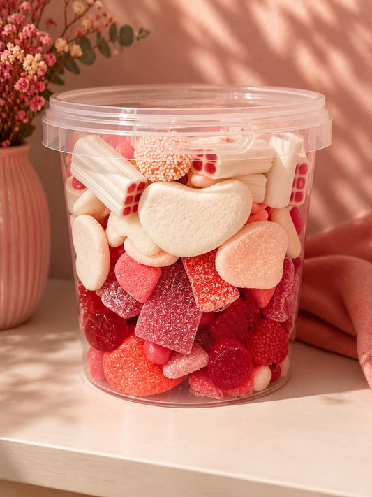 1. Seau de bonbons 🍬 rouge et blanc 700 gr