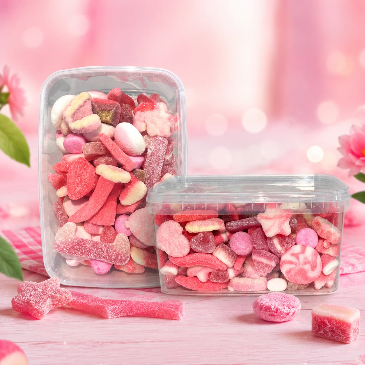 Boîte hermétique plastique 800 gr de bonbon rose acide / sucré