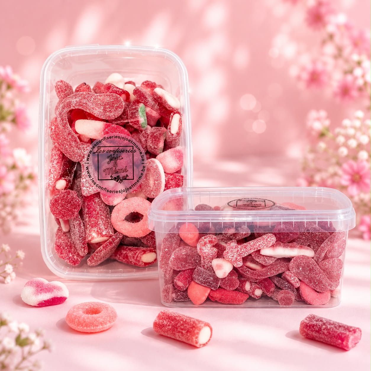 Boîte hermétique plastique 800 gr de bonbon rouge acide / sucré