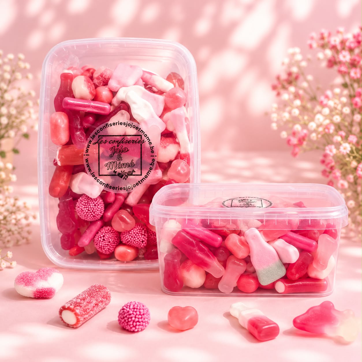 Boîte hermétique plastique 800 gr bonbons lisse rose