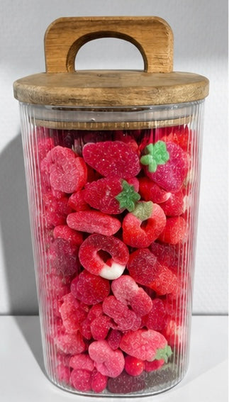 Pot hermétique en verre 700 gr de bonbons rouge