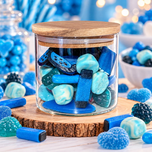 Bocal en verre hermétique bonbons bleu 250 gr si choix d’une autre couleur indiquer le en commentaire