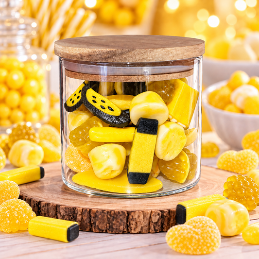 Bocal en verre hermétique bonbons jaune 250 gr si choix d’une autre couleur indiquer le en commentaire