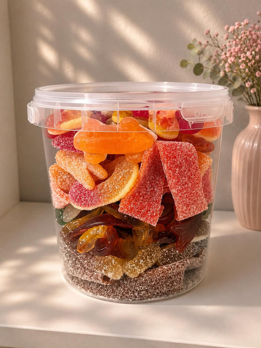 1. Seau de bonbons 🍬 700 gr orange et goût coca