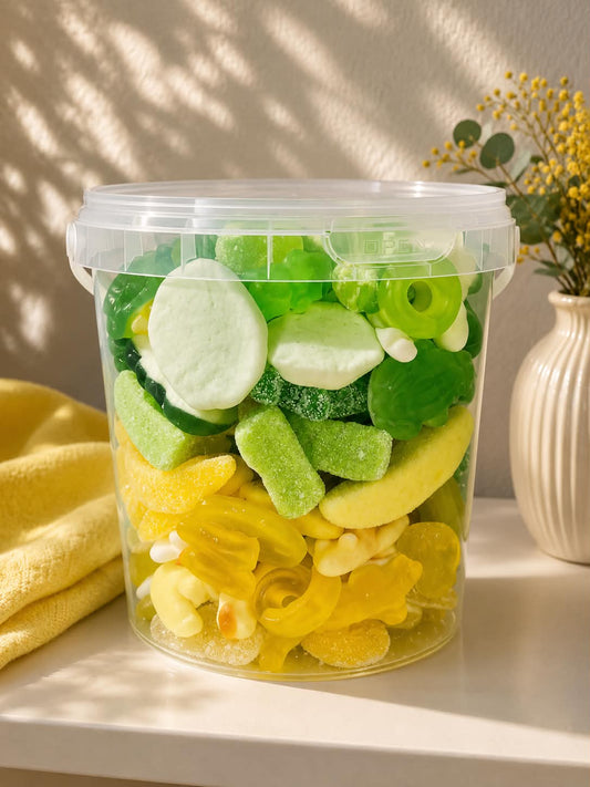 1. Seau de bonbons 🍬 vert et jaune 700 gr