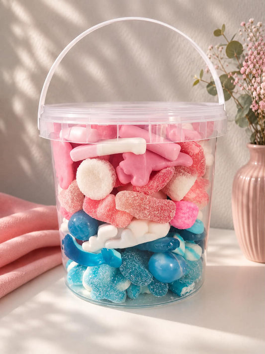 1. Seau de bonbons 🍬 bleu et rose 700 gr