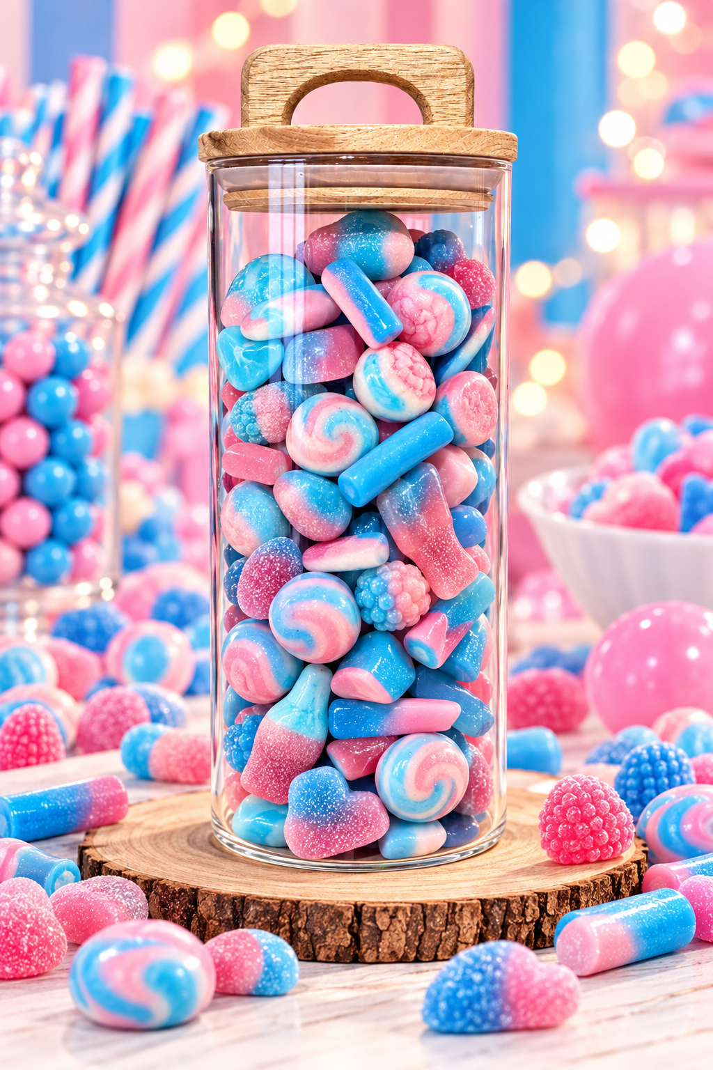 Bocal en verre hermétique bonbons Bubble gum 700 gr si choix d’une autre couleur indiquer le en commentaire