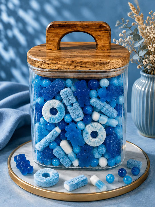 Pot hermétique en verre 400 gr de bonbons bleu
