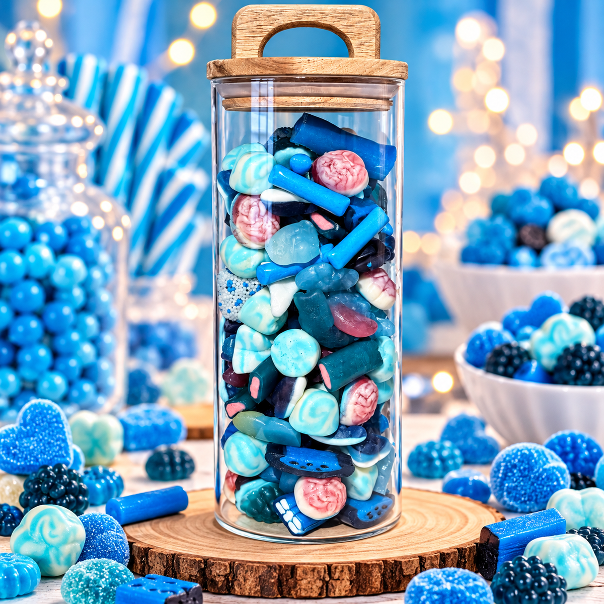 Bocal en verre hermétique bonbons bleu 700 gr si choix d’une autre couleur indiquer le en commentaire