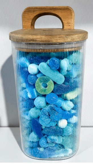 Pot hermétique en verre 700 gr de bonbons bleu