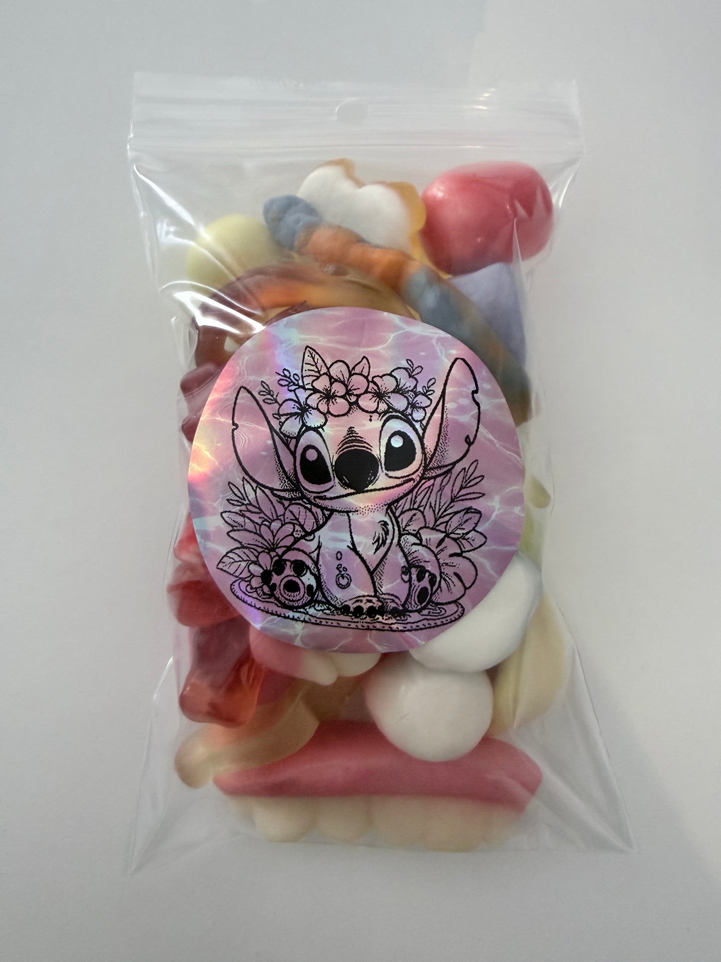 Sachet stitch rose couronne tête 100 gr bonbons melange