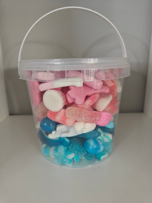 1. Seau de bonbons 🍬 bleu et rose 700 gr
